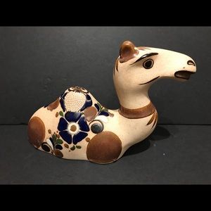 Vintage Tonala Camel Pottery Figurine Mexican Folk Art Hand Painted Collectable